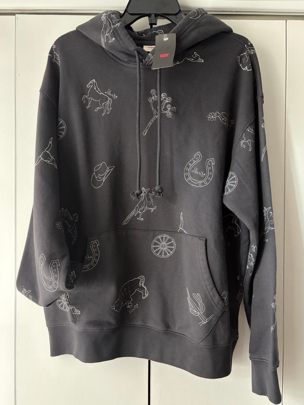 Levi's Men's Relaxed Fit Hoodie Black Western Embroidered